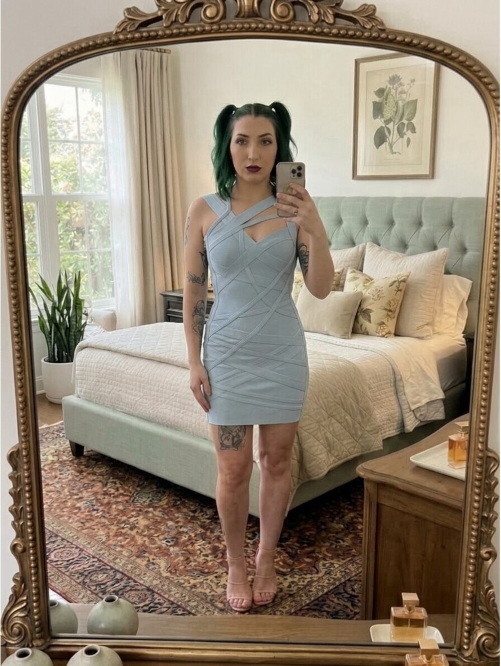 NWT LightInTheBox Light Blue Bandage Mini Dress Cross Strap Bodycon Size XS